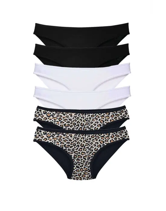 Omarı 6 Adet Likralı Leopar Desenli Kadın Slip Külot Seti