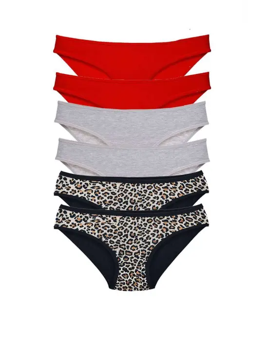 Omarı Leopar Desenli 6 Adet Kadın Slip Külot Seti