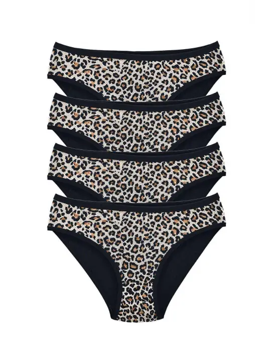 Omarı Yumuşak Dokulu Leopar Desenli Kadın Slip Külot Seti