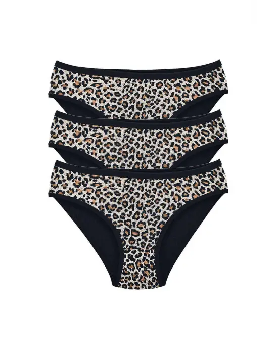 Omarı Yumuşak Dokulu Leopar Desenli Kadın Slip Külot Seti