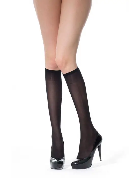 Omarı Kadınlar için Siyah 40 Denye Orta Kalınlıkta Dizaltı Çorap Seti