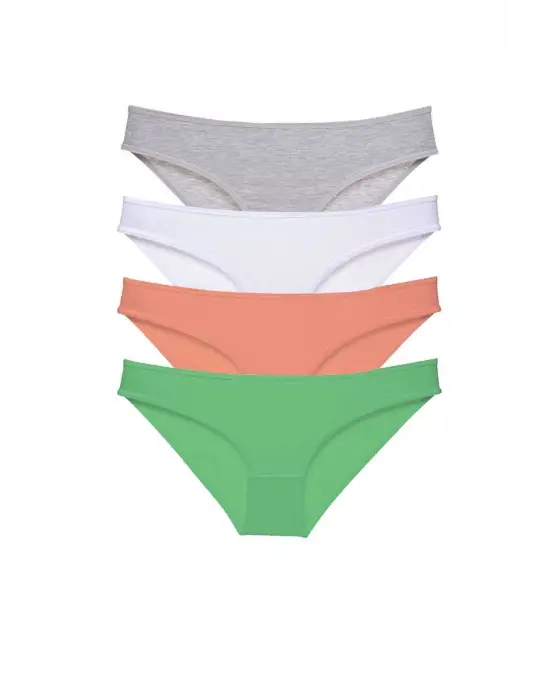 Omarı Yumuşak Likralı Kadın Slip Külot Seti Gri Beyaz Pudra Yeşil