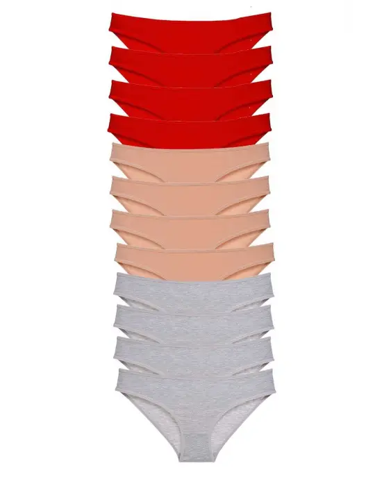 Omarı 12 Adet Likralı Kadın Slip Külot Seti - Kırmızı ve Gri Seçenekleriyle