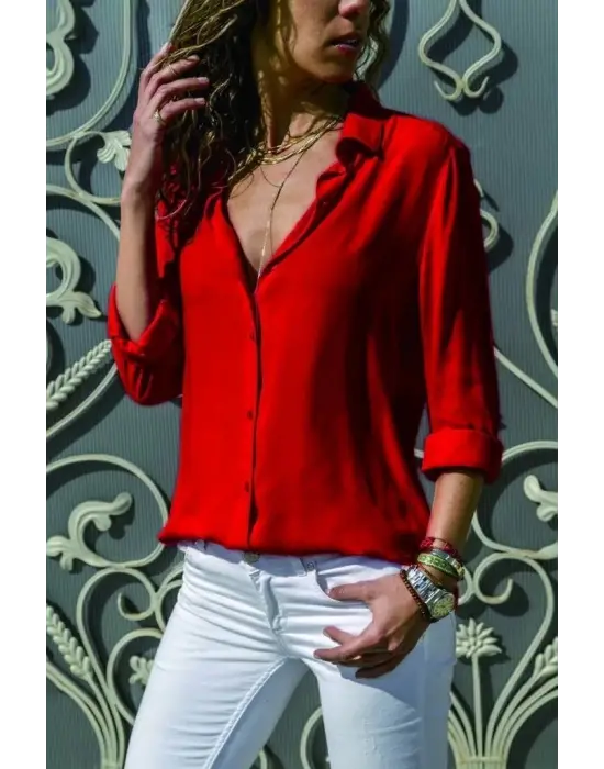 Omarı Yumuşak Dokunuşlu Viskon Gömlek