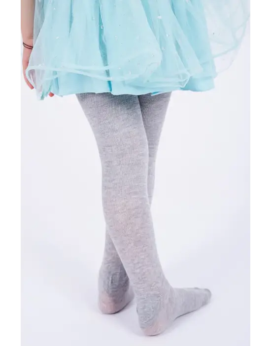 Omarı Gri Pamuklu Külotlu Çorap Kız Çocuklar İçin