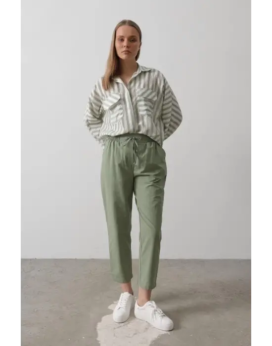 Omarı Yüksek Bel Pantolon - Haki