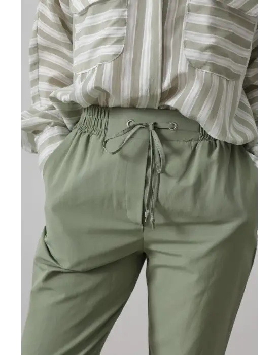 Omarı Yüksek Bel Pantolon - Haki