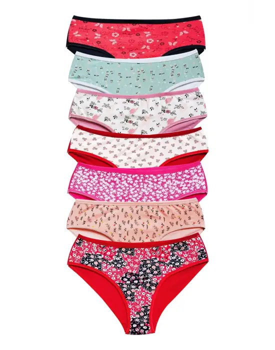 Omarı Pamuklu Desenli Geniş Kenarlı Kadın Külot 7li Paket