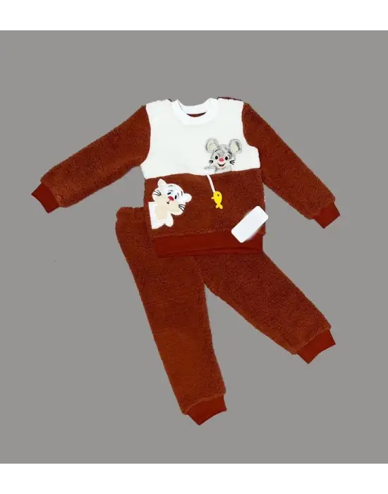 Omarı Kuzu Kumaş Sallanan Balık Nakışlı Çocuk Sweat Pantolon Takımı