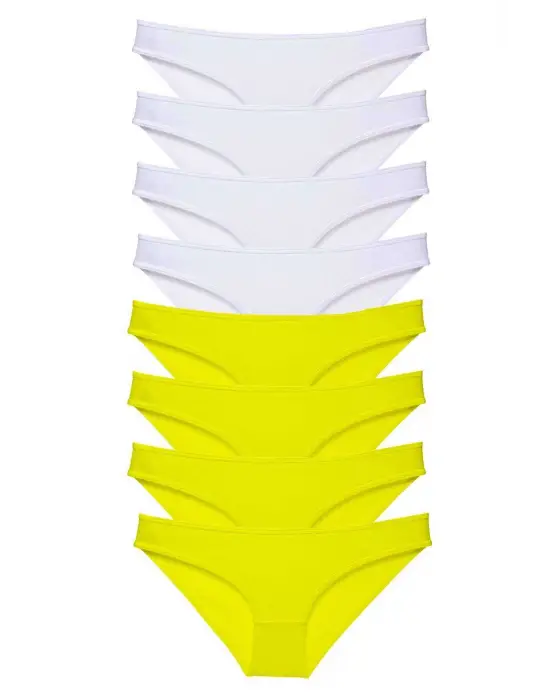 Omarı Sarı Beyaz Likralı Kadın Slip Külot Seti