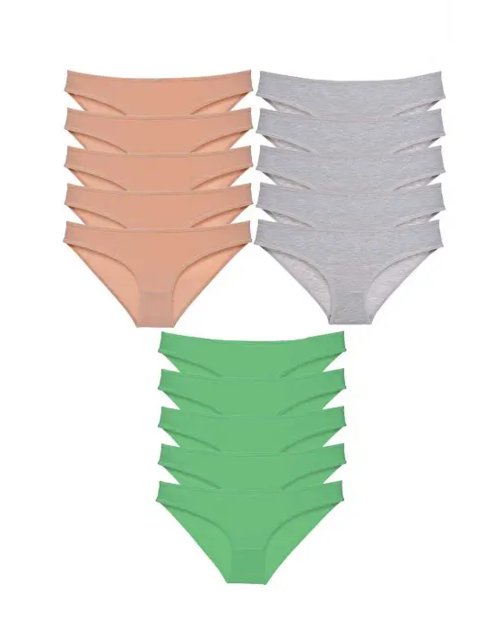 Omarı 15 Adet Likralı Kadın Slip Seti - Ten Gri Yeşil Seçenekleriyle