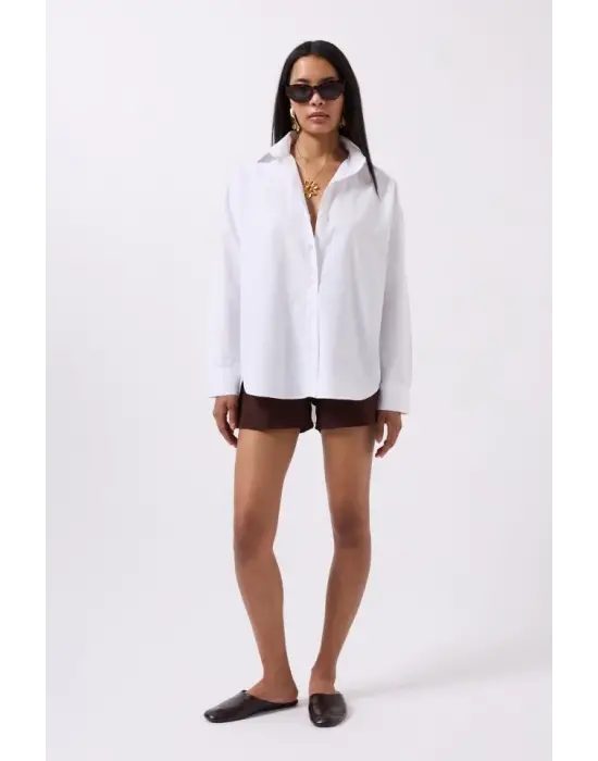 Omarı Kadın Kısa Kollu Pamuklu Basic Gömlek