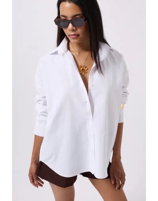 Omarı Kadın Kısa Kollu Pamuklu Basic Gömlek