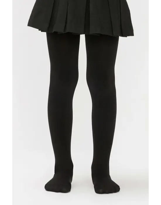 Omarı Siyah Kız Çocuk Pamuklu Külotlu Çorap