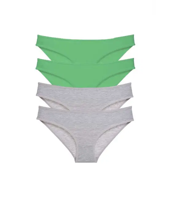 Omarı Yumuşak Likralı Kadın Slip Külot Seti Yeşil Gri
