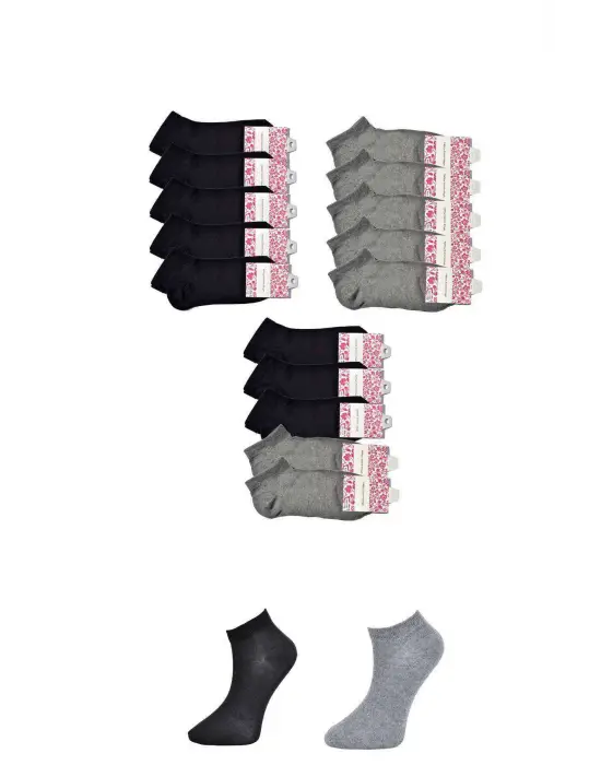 Omarı Siyah ve Gri Çeşitli Desenli Kadın Bilek Çorap Seti