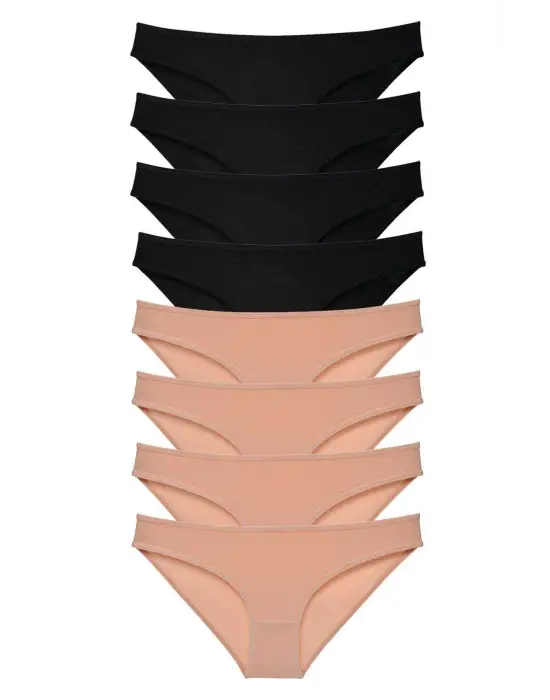 Omarı 8 Parça Likralı Kadın Slip Külot Seti Siyah