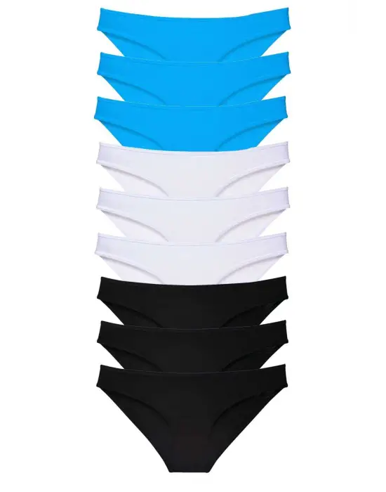 Omarı Süper Eko Set Likralı Kadın Slip Külot Siyah Beyaz Mavi