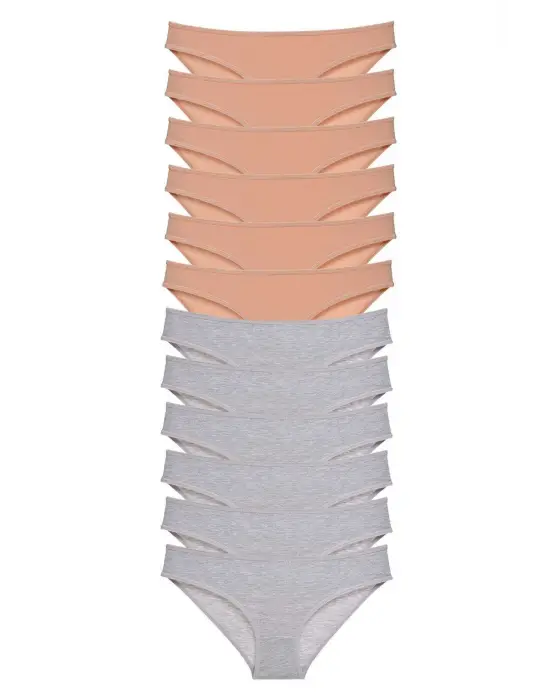 Omarı 12 Adet Likralı Kadın Slip Külot Seti - Ten Gri Seçeneğiyle