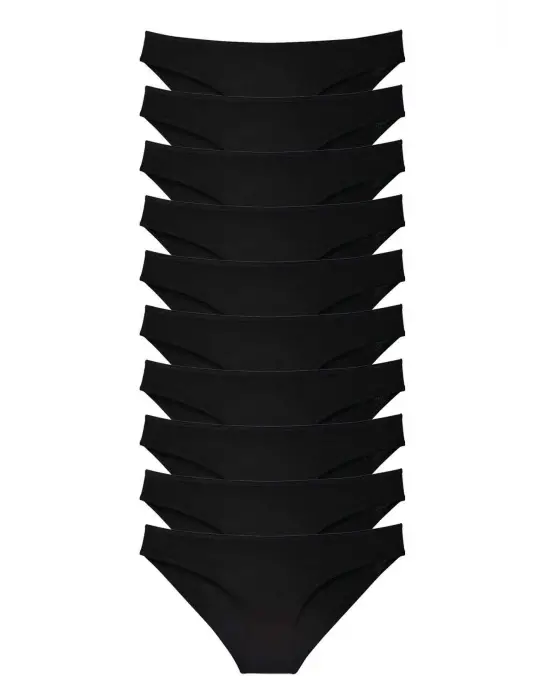 Omarı Süper Eko Set Likralı Siyah Kadın Slip Külotlar