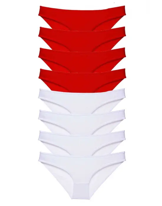 Omarı Süper Eko Set Likralı Kadın Slip Külot - Kırmızı Beyaz