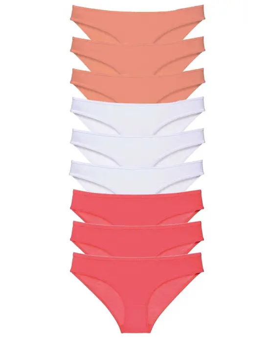 Omarı Likralı Kadın Slip Külot Seti Pudra Beyaz Fuşya