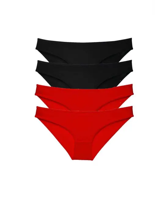 Omarı Süper Eko Set Kadın Slip Külot Siyah Kırmızı