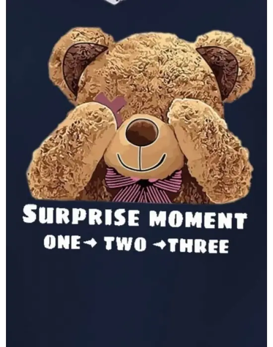 Omarı Ayıcık Desenli Uzun Kollu Kadın Bluz