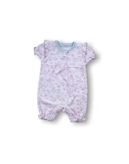 Omarı Sevimli Balon Desenli Kız Bebek Tulumu Pembe