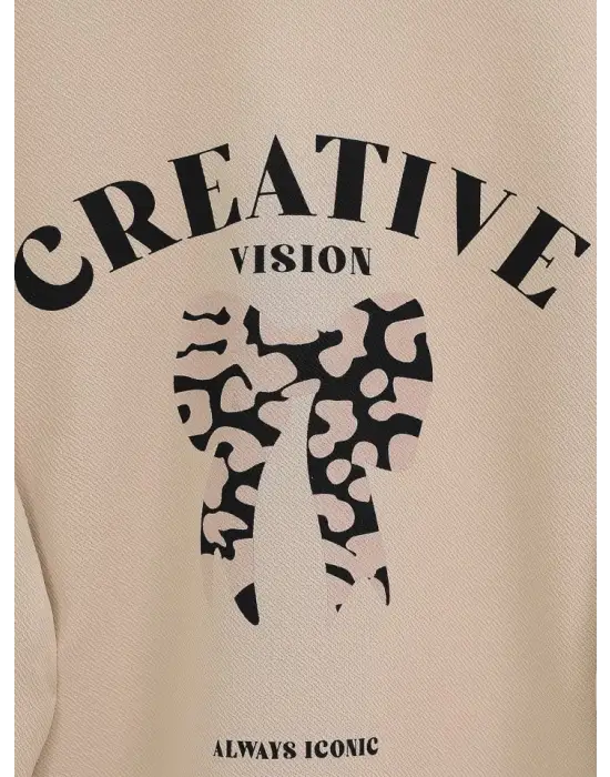 Omarı Fiyonk Baskılı Leopar Etekli Takım - Bej