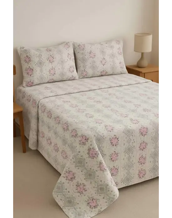 Omarı Yumuşak Pamuk Kapitone Çift Kişilik Pike Seti Kanaviçe