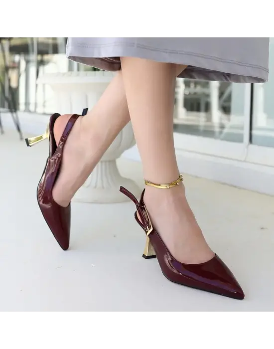 Zalin Bordo Rugan Topuklu Ayakkabı