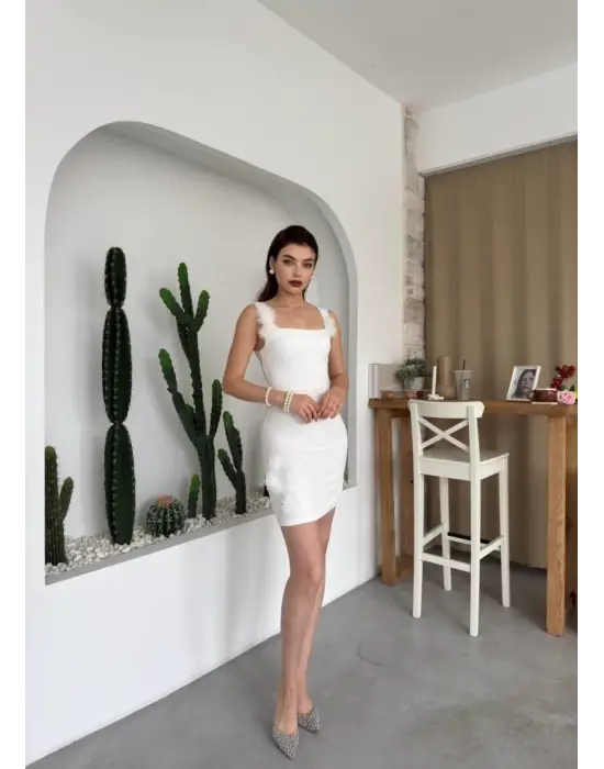 Omarı Şık Dantel Detaylı Mini Elbise