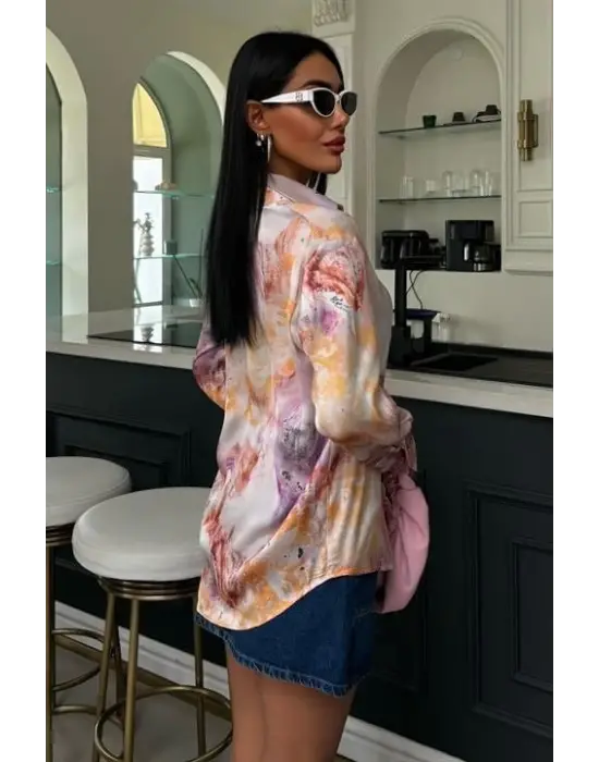 Omarı Elegan Batik Desenli Satin Gömlek