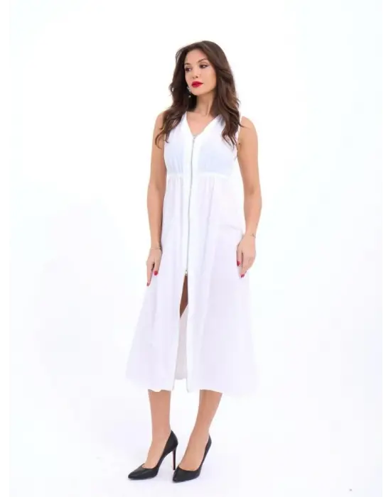 Omarı Beyaz Dantel Detaylı Şık Elbise