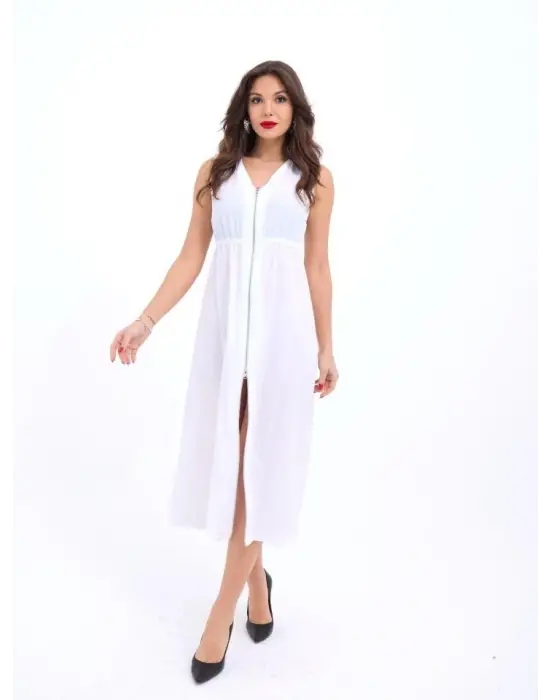 Omarı Beyaz Dantel Detaylı Şık Elbise