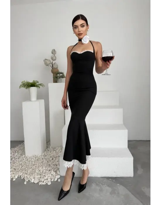 Omarı Şık Boyundan Bağlamalı Elbise