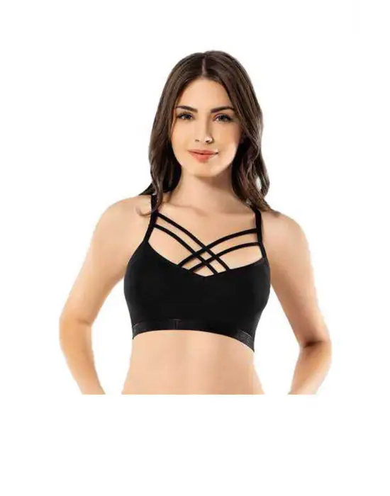 Omarı Çapraz İpli Siyah Tül Büstiyer Seti