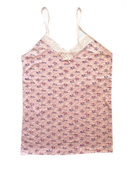 Omarı Desenli Kadın Askılı Dantelli Pamuklu Penye Atlet