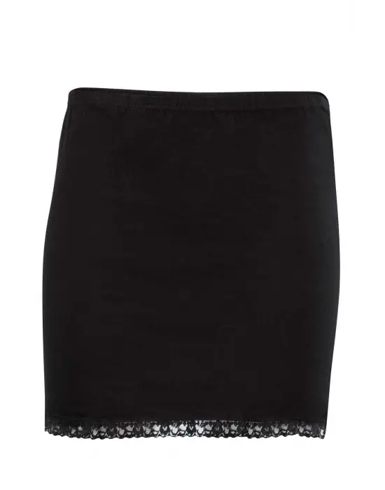 Omarı Dantel Detaylı Mini Siyah Jüpon Etek