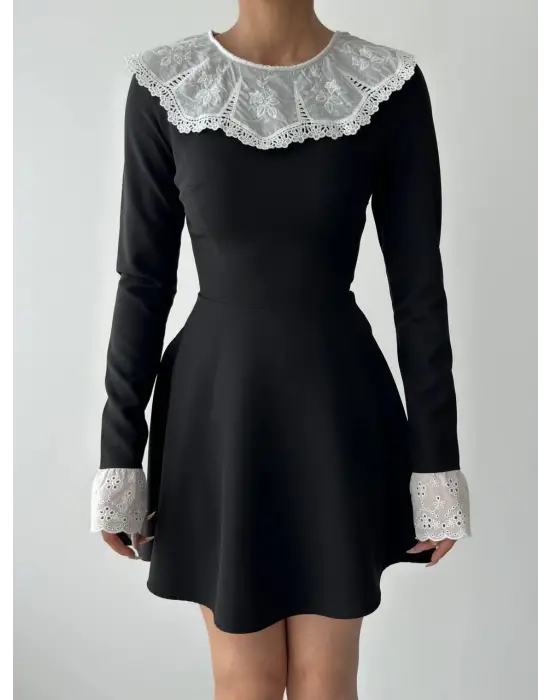 Omarı Dantel Yaka Detaylı Elbise