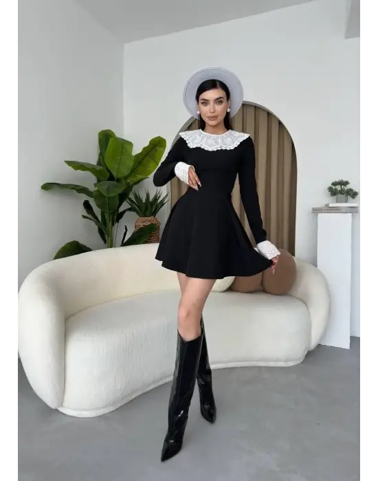 Omarı Dantel Yaka Detaylı Elbise