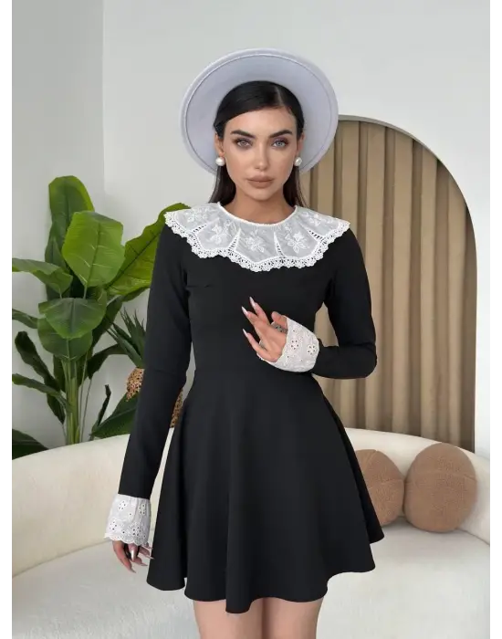 Omarı Dantel Yaka Detaylı Elbise