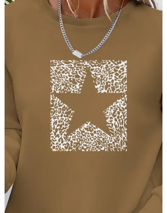 Omarı Rahat ve Şık Kadın Desenli Uzun Kollu Bluz