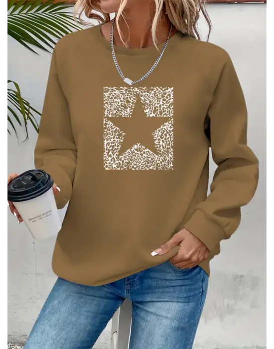 Omarı Rahat ve Şık Kadın Desenli Uzun Kollu Bluz