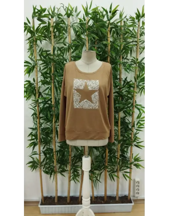 Omarı Rahat ve Şık Kadın Desenli Uzun Kollu Bluz