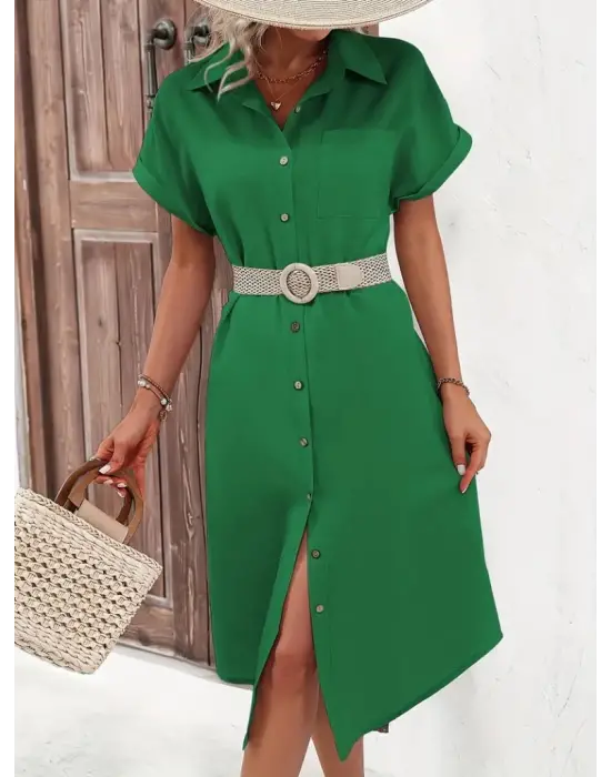 Omarı Zarif Midi Dokuma Elbise