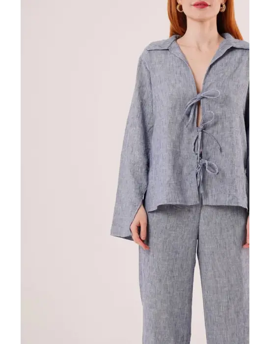 Omarı Detaylı İndigo İkili Takım