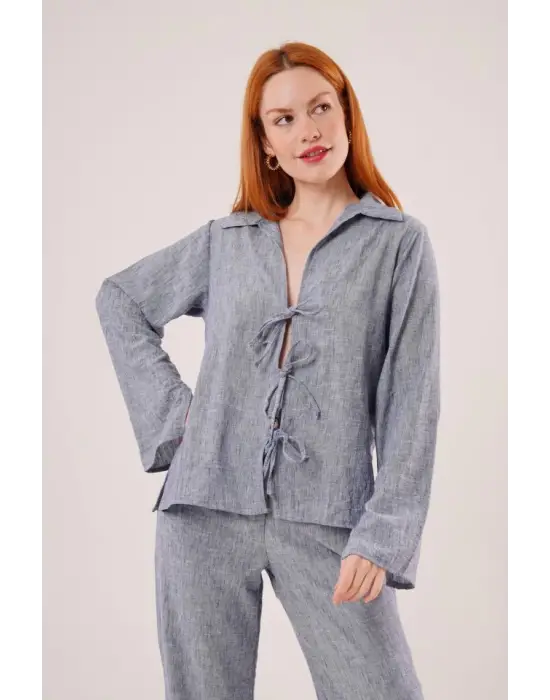 Omarı Detaylı İndigo İkili Takım