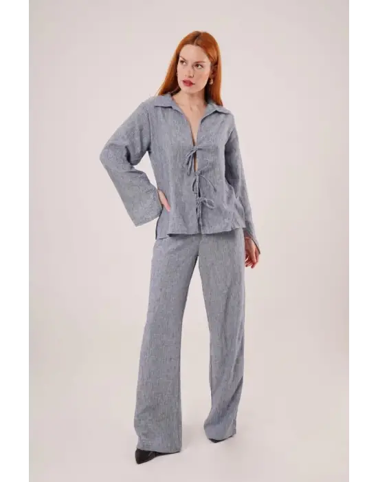 Omarı Detaylı İndigo İkili Takım